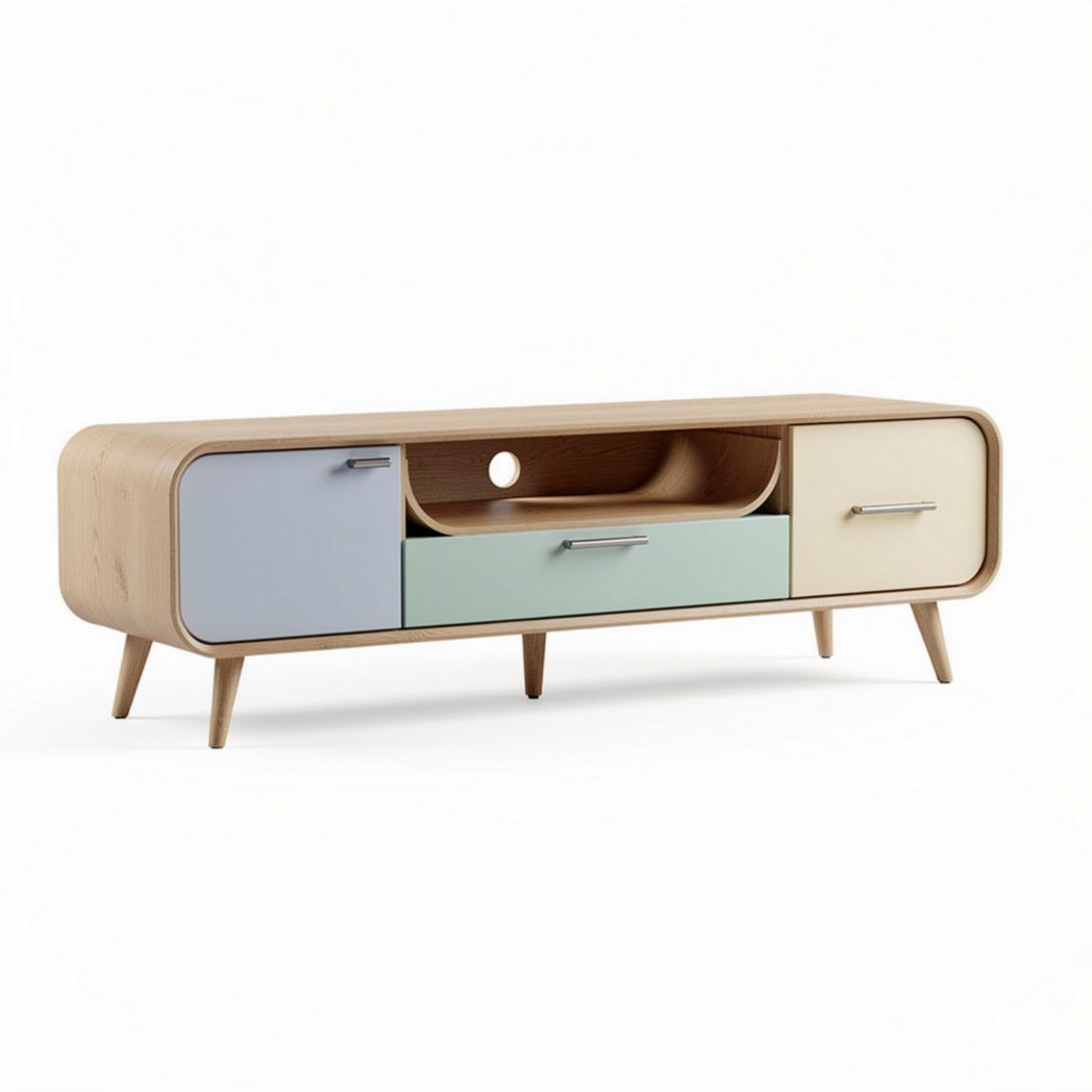 Tv-meubel met lades in pastelkleuren van multiplex 150 x 40 x 50cm