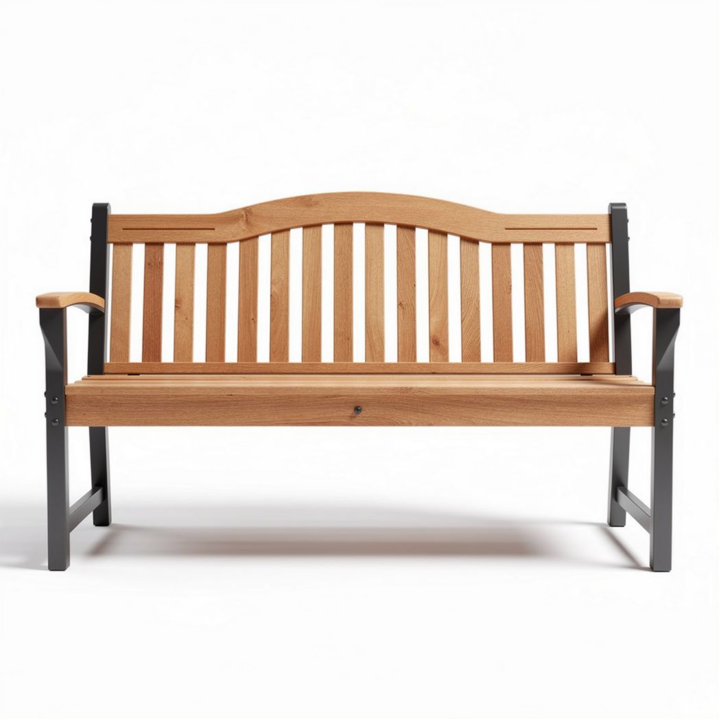 Tuinbank van hout met metalen frame 120 x 60 x 90cm naturel kleur