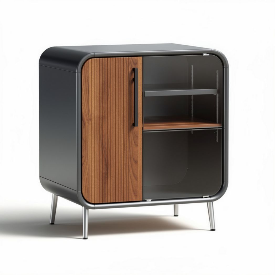 houten kast met metalen omlijsting en twee deuren 80 x 40 x 75cm