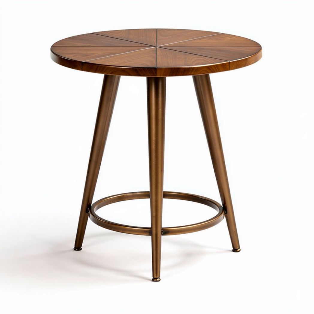 Houten ronde tafel met metalen poten 70 x 70 x 75 cm bruin