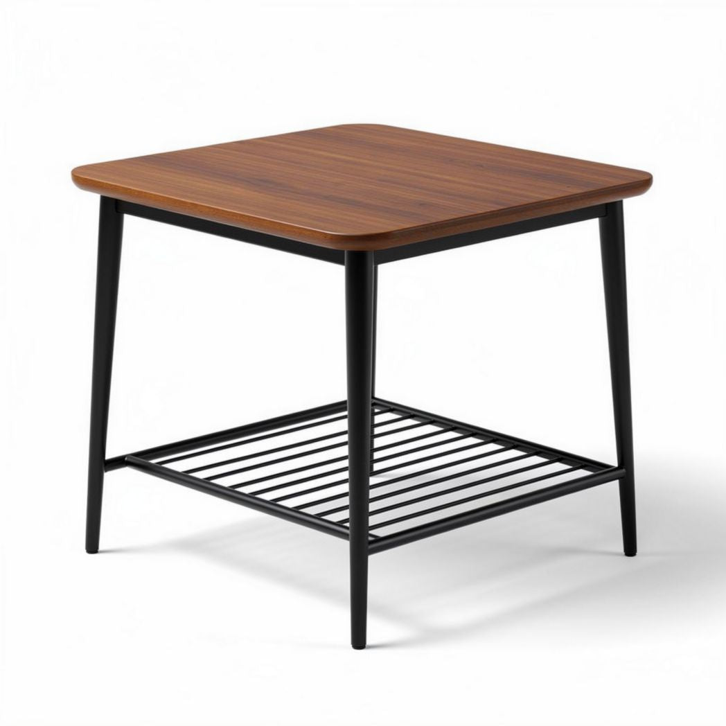 Vierkante tafel met een houten blad en metalen poten 60 x 60 x 50cm