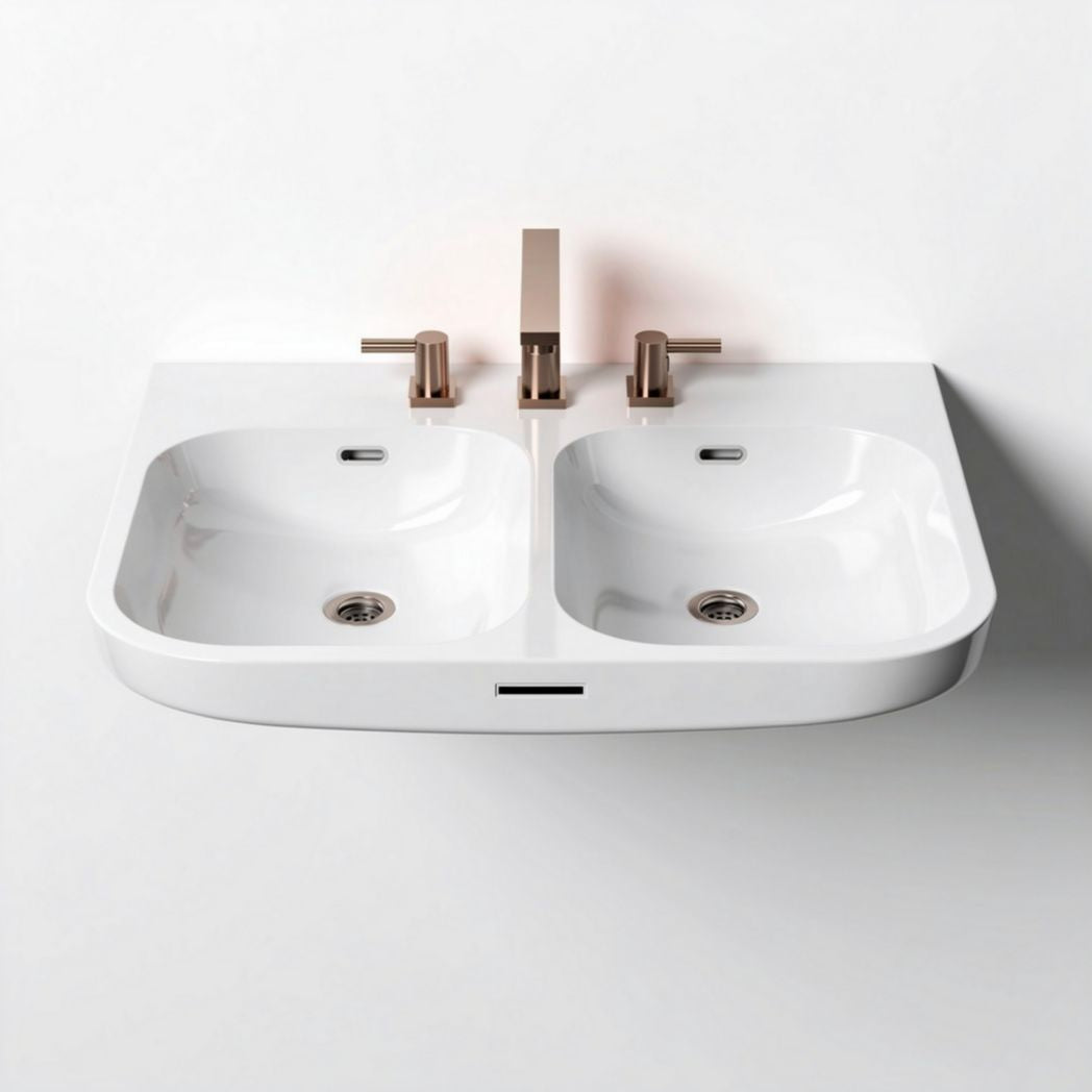 Witte keramische dubbele wastafel 60 x 40 x 15cm voor badkamer gebruik