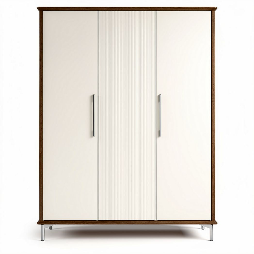 Kast van spaanplaat met drie deuren in wit en houtkleur 150 x 100 x 200cm